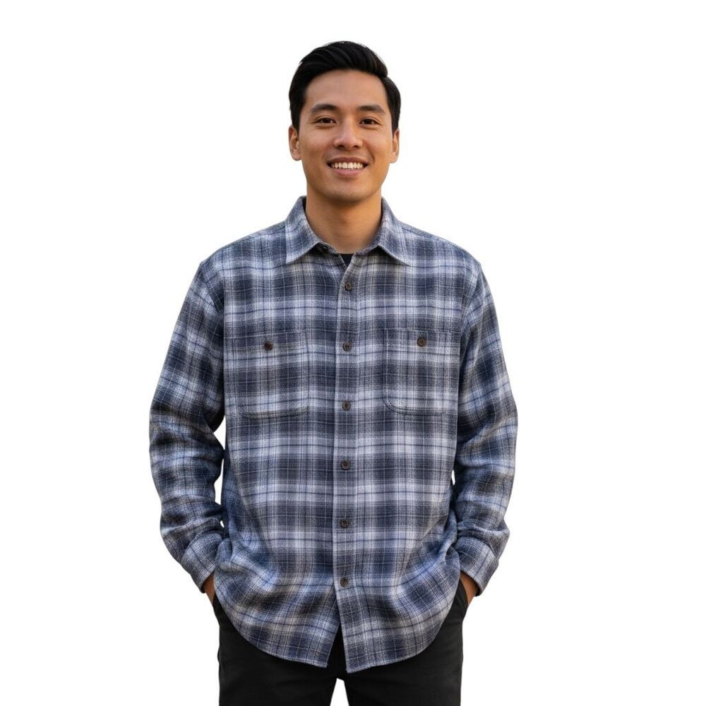 Orvis Flannel Shirt Mens XL Blue Plaid Button Up 100% Cotton Casual Work